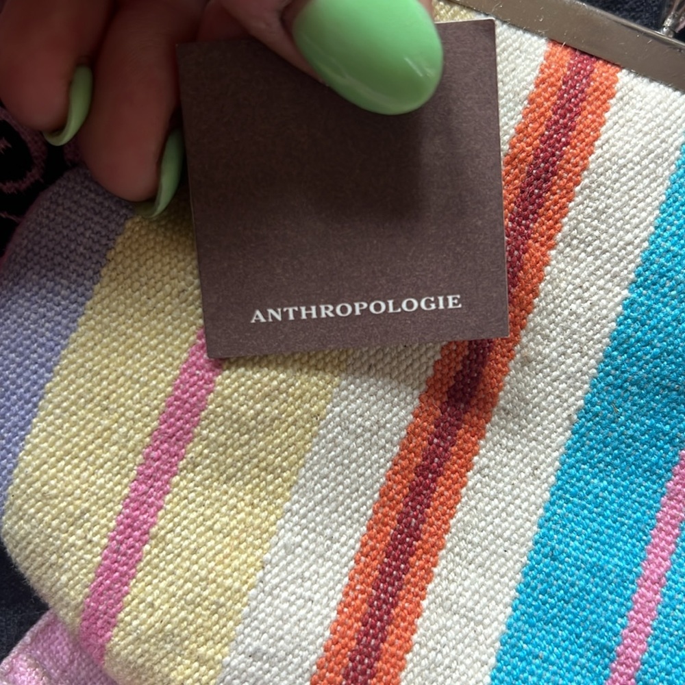 Anthropologie NWT Kiss Lock Colorful Striped Coin Change Purse 100% Cotton - Picture 4 of 6